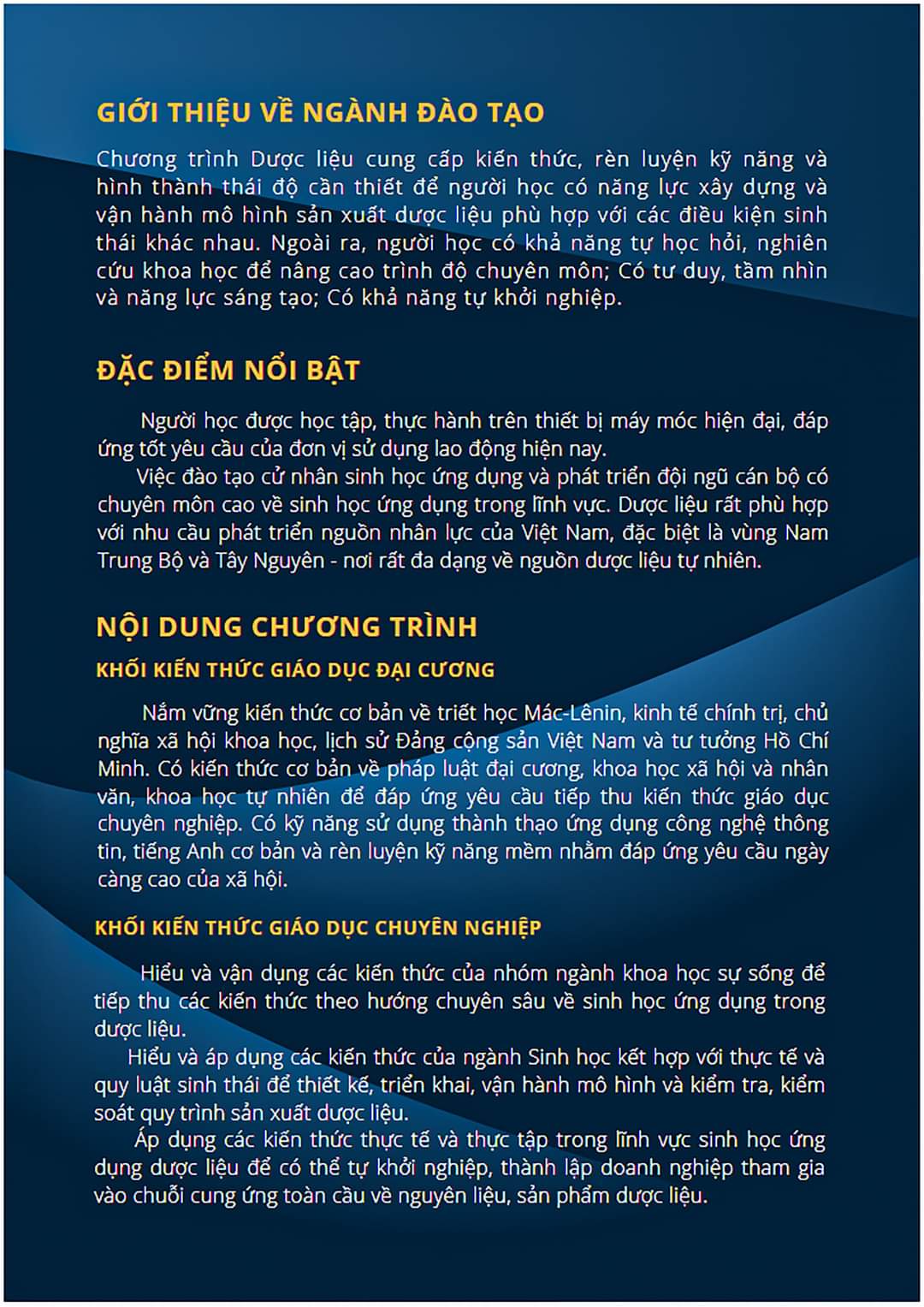 NGÀNH SINH HỌC ỨNG DỤNG – CHUYÊN NGÀNH DƯỢC LIỆU – ĐẠI HỌC KHÁNH HÒA